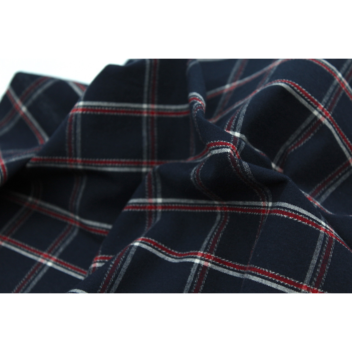 Coton gratté organique imprimé carreaux tartan marine Coton gratté organique imprimé carreaux tartan marine