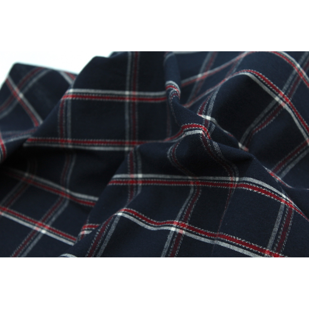 Coton gratté organique imprimé carreaux tartan marine