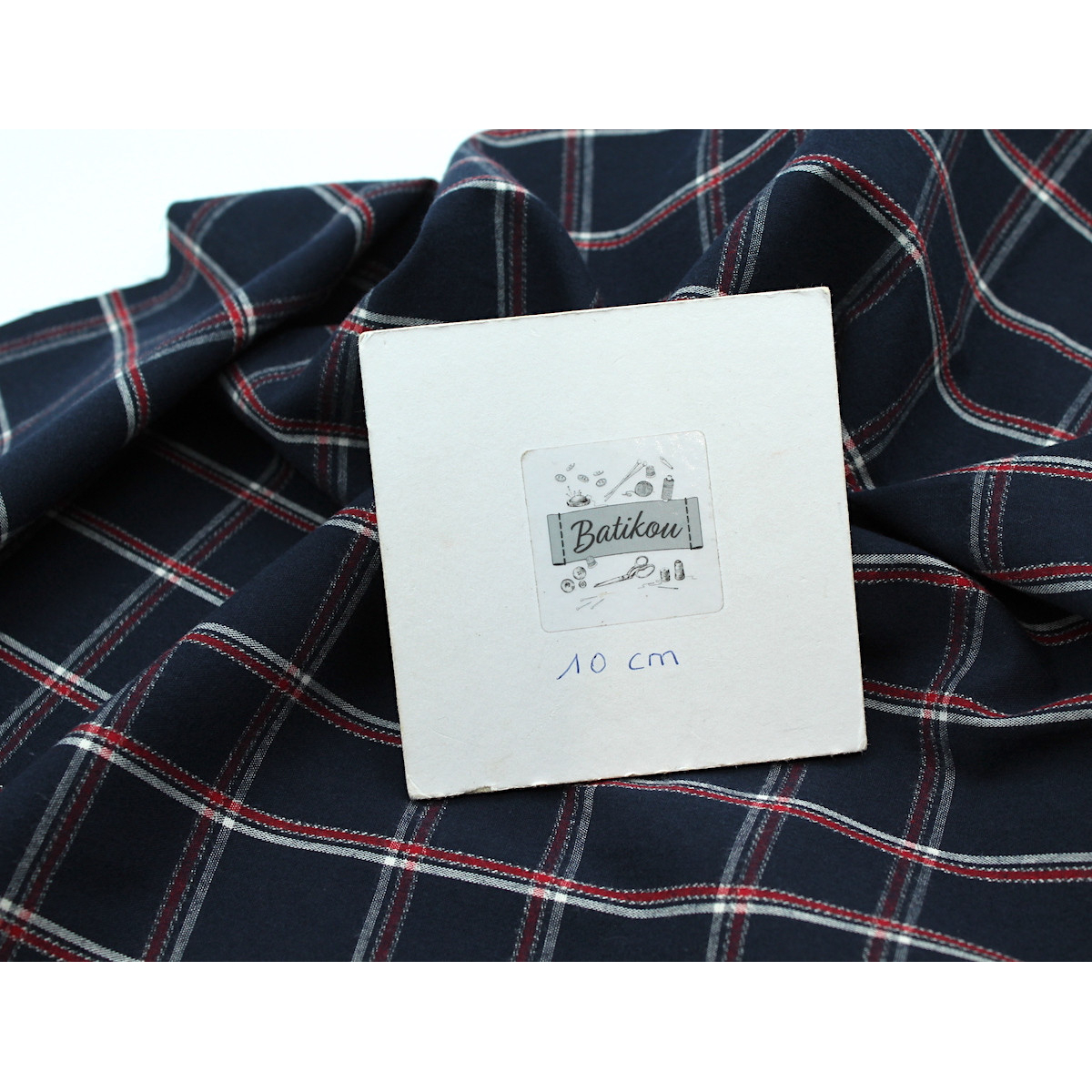 Coton gratté organique imprimé carreaux tartan marine Coton gratté organique imprimé carreaux tartan marine