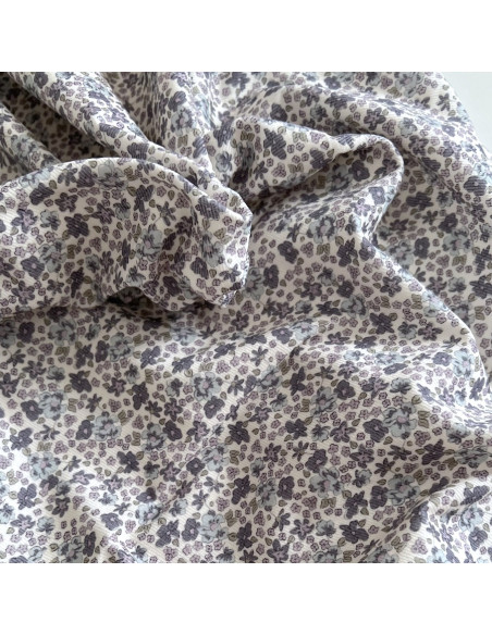 Kristen - Velours milleraies coton organique imprimé fleuri lavande  - 1