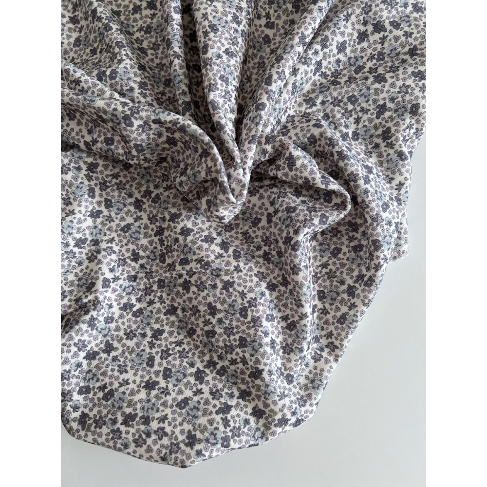 Kristen - Velours milleraies coton organique imprimé fleuri lavande  - 3