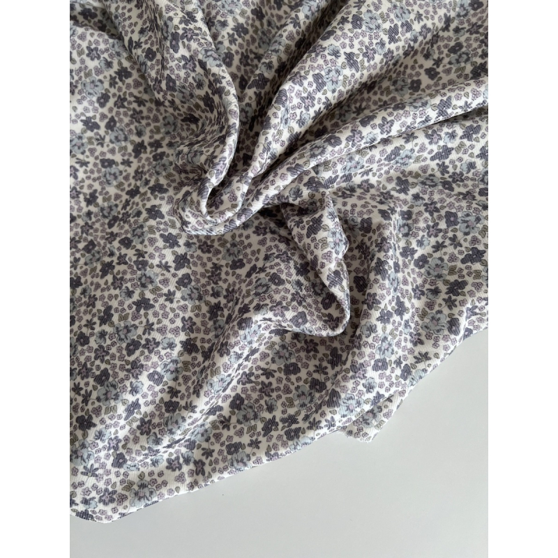 Kristen - Velours milleraies coton organique imprimé fleuri lavande  - 4