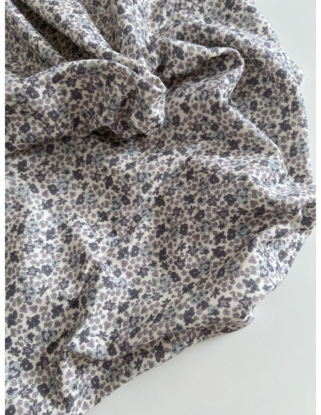 Kristen - Velours milleraies coton organique imprimé fleuri lavande  - 5