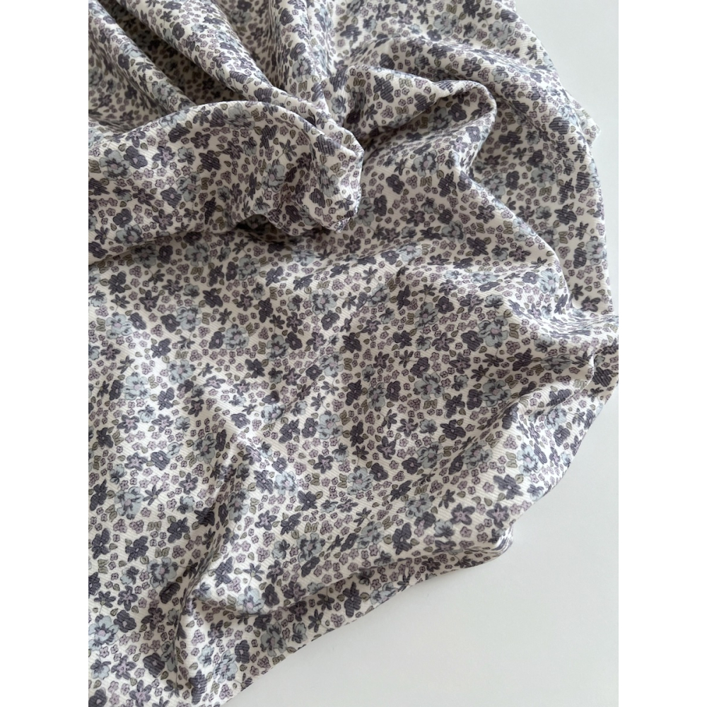 Kristen - Velours milleraies coton organique imprimé fleuri lavande  - 5