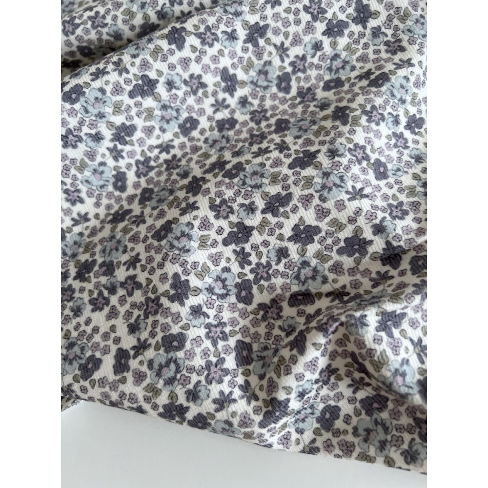 Kristen - Velours milleraies coton organique imprimé fleuri lavande  - 6
