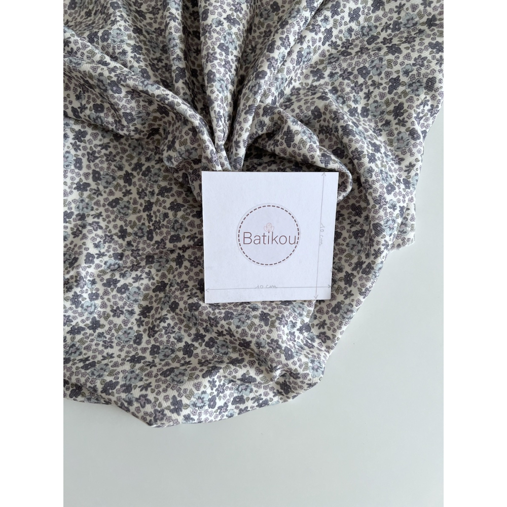 Kristen - Velours milleraies coton organique imprimé fleuri lavande  - 7