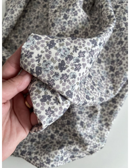 Kristen - Velours milleraies coton organique imprimé fleuri lavande  - 8