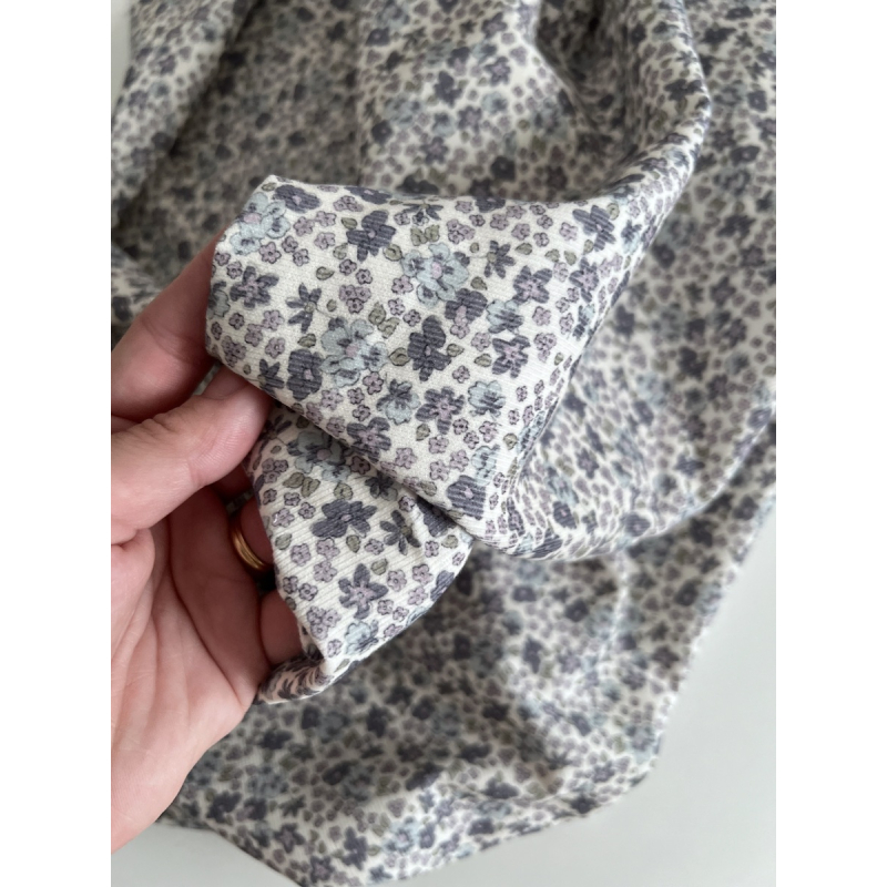 Kristen - Velours milleraies coton organique imprimé fleuri lavande  - 8