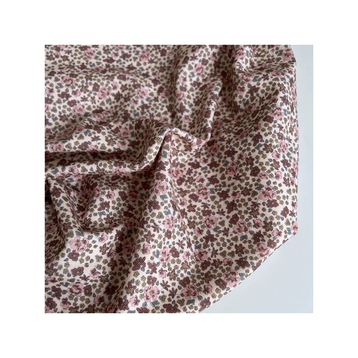 Kristen - Velours milleraies coton organique imprimé fleuri rose  - 1