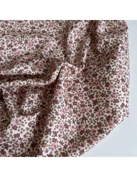 Kristen - Velours milleraies coton organique imprimé fleuri rose  - 1