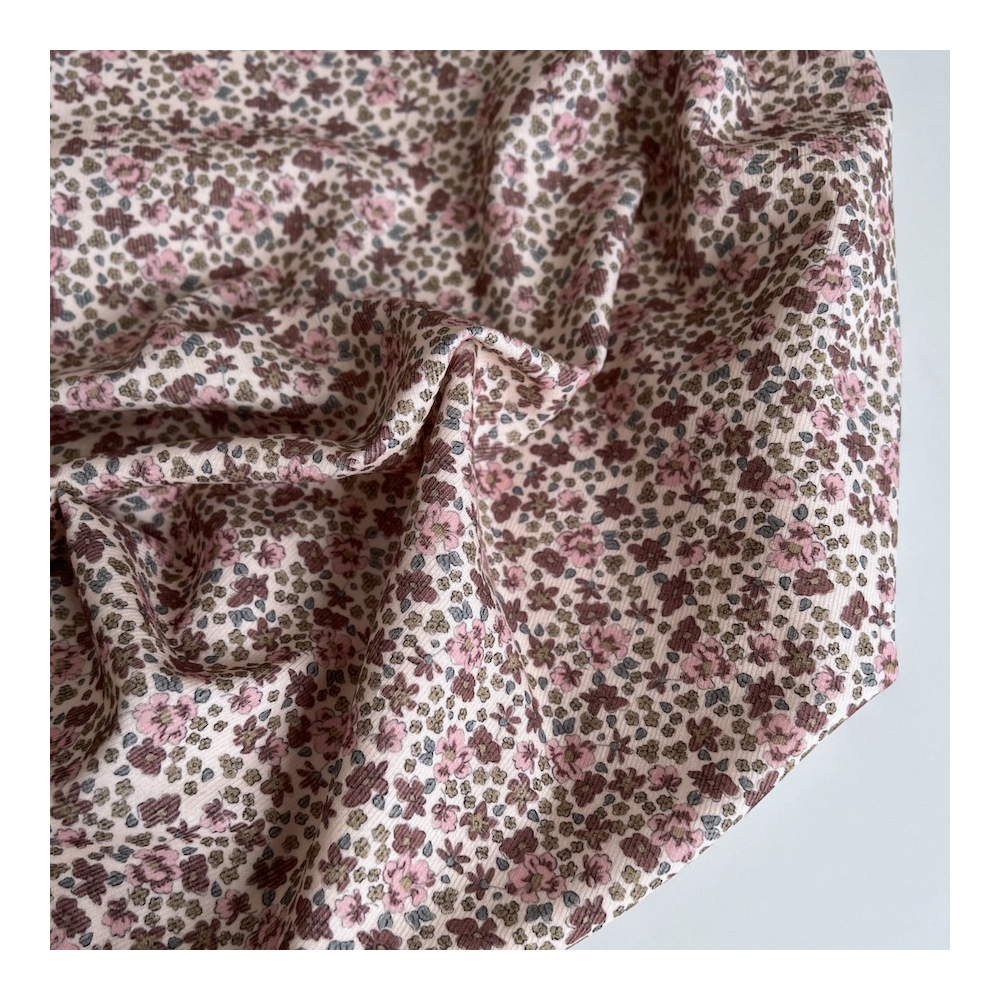 Kristen - Velours milleraies coton organique imprimé fleuri rose  - 1