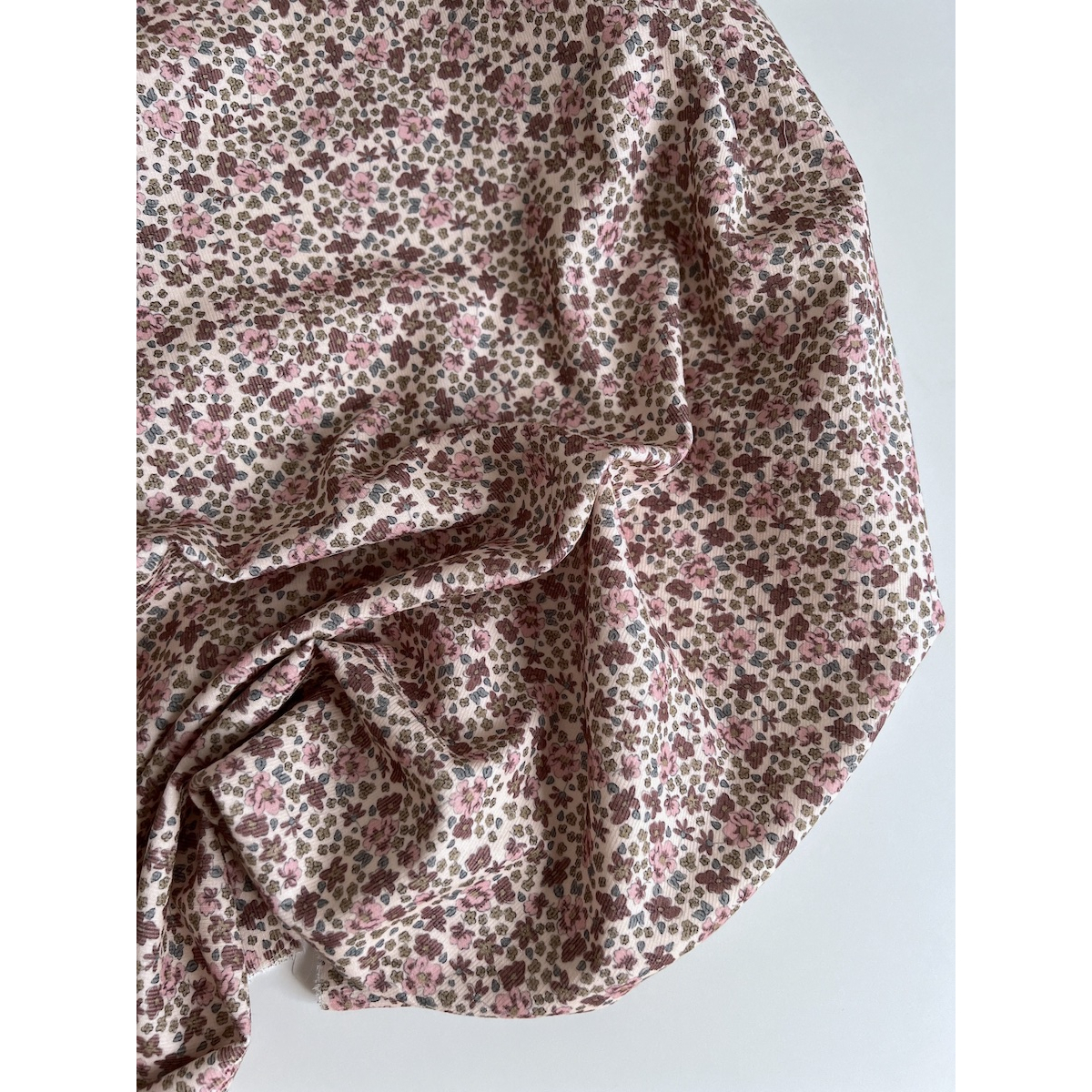 Kristen - Velours milleraies coton organique imprimé fleuri rose  - 6