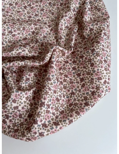 Kristen - Velours milleraies coton organique imprimé fleuri rose  - 3