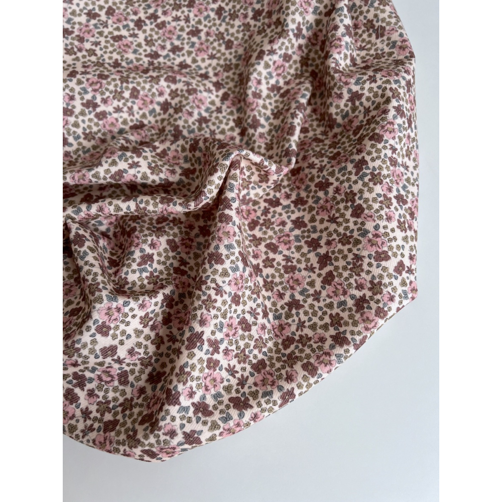 Kristen - Velours milleraies coton organique imprimé fleuri rose  - 3