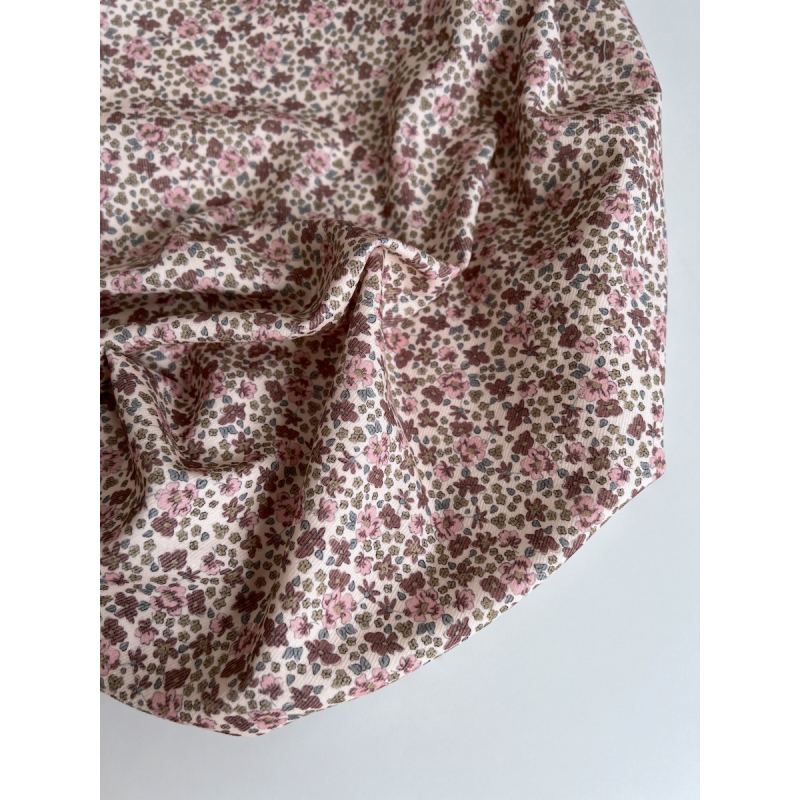 Kristen - Velours milleraies coton organique imprimé fleuri rose  - 3