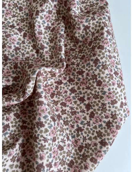 Kristen - Velours milleraies coton organique imprimé fleuri rose  - 7
