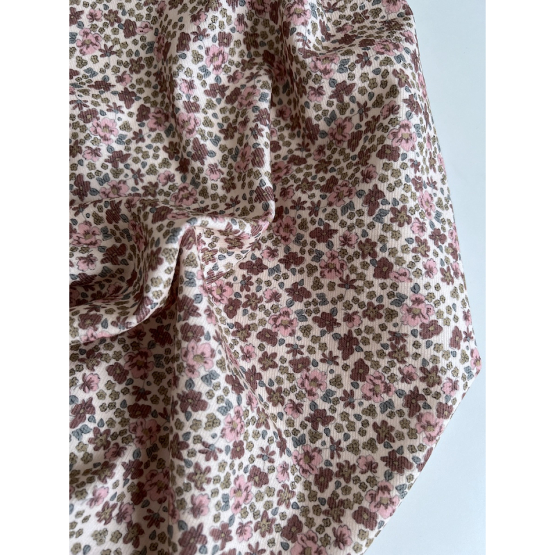 Kristen - Velours milleraies coton organique imprimé fleuri rose  - 7