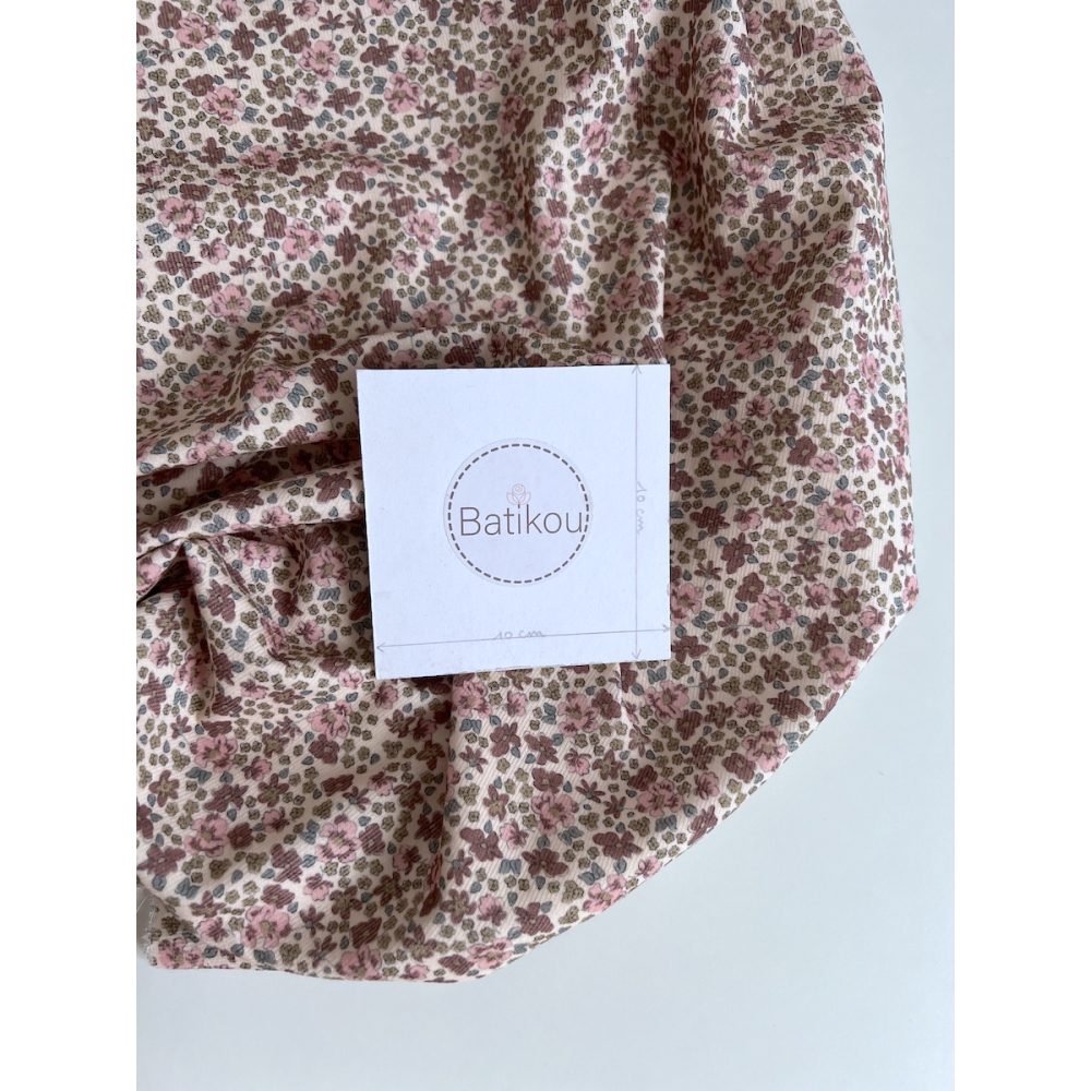 Kristen - Velours milleraies coton organique imprimé fleuri rose  - 4