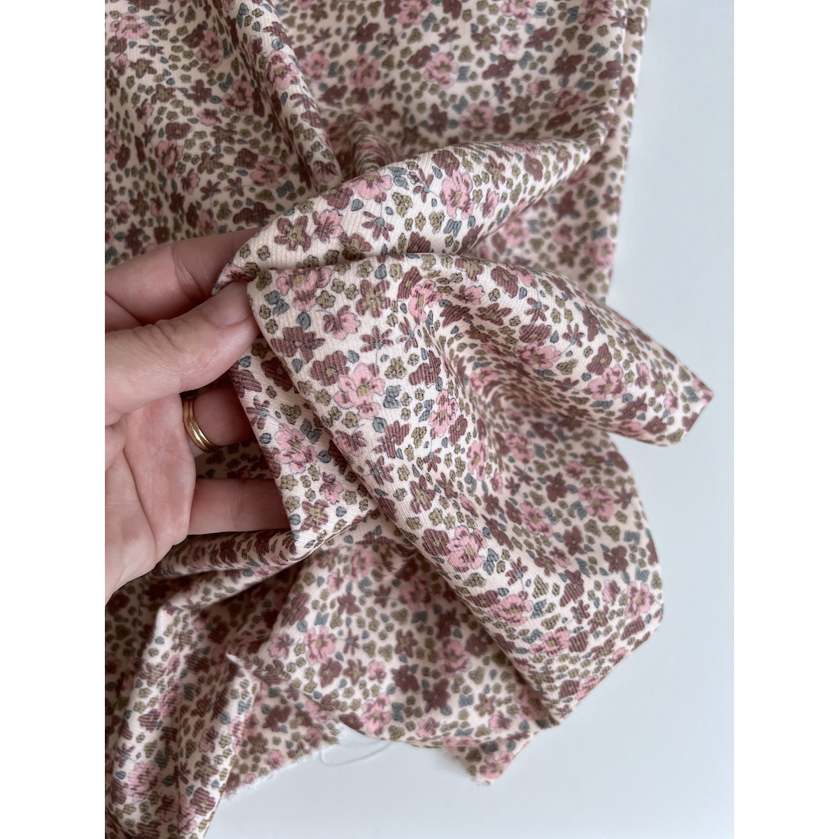 Kristen - Velours milleraies coton organique imprimé fleuri rose  - 2