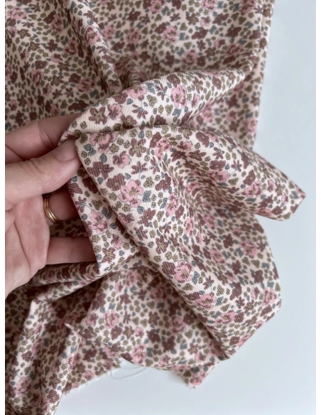 Kristen - Velours milleraies coton organique imprimé fleuri rose  - 2