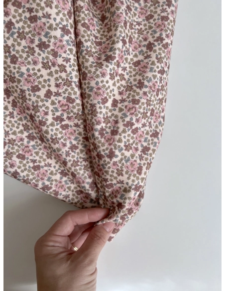 Kristen - Velours milleraies coton organique imprimé fleuri rose  - 8