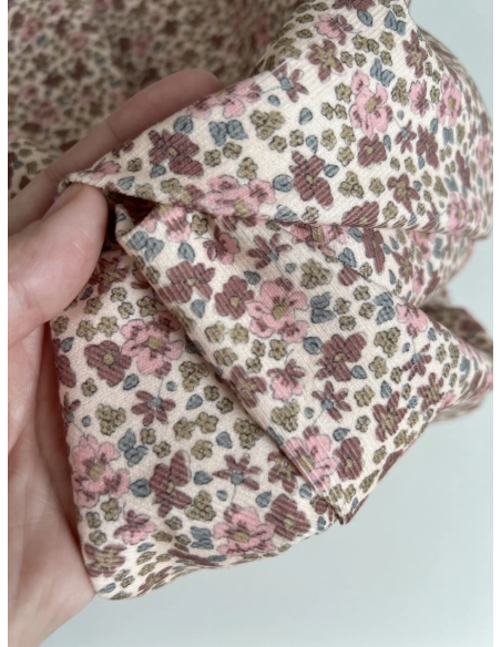 Kristen - Velours milleraies coton organique imprimé fleuri rose  - 9