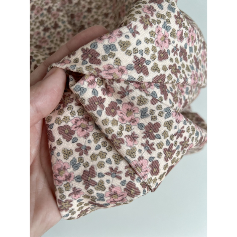 Kristen - Velours milleraies coton organique imprimé fleuri rose  - 9