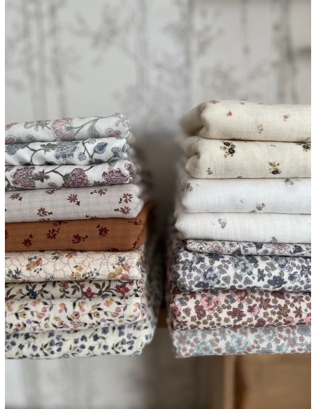 Kristen - Velours milleraies coton organique imprimé fleuri bleuet  - 9