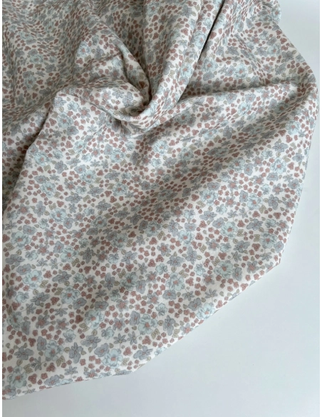 Kristen - Velours milleraies coton organique imprimé fleuri bleuet  - 8