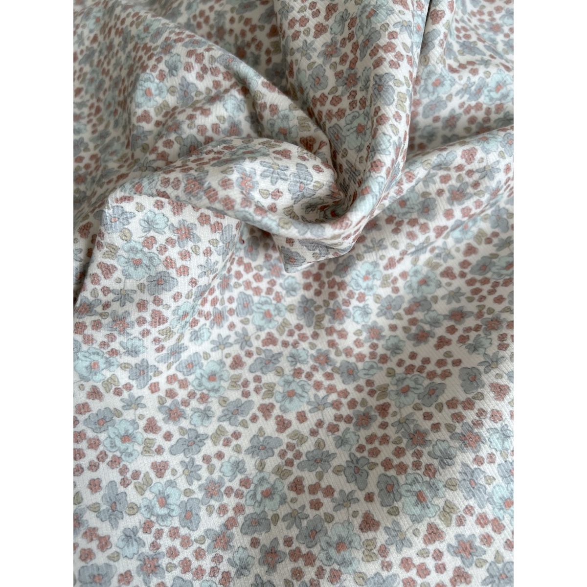 Kristen - Velours milleraies coton organique imprimé fleuri bleuet  - 3