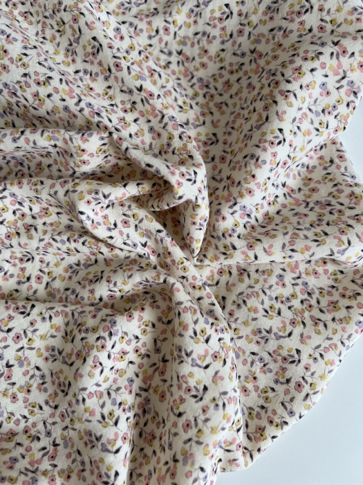 Mila - Double gaze de coton coloris fond écru imprimé fleuri Tissus issus de l'agriculture biologique  - 3