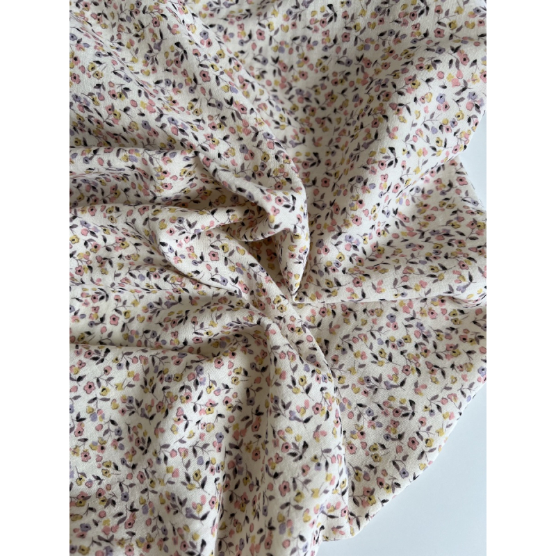 Mila - Double gaze de coton coloris fond écru imprimé fleuri Tissus issus de l'agriculture biologique  - 3