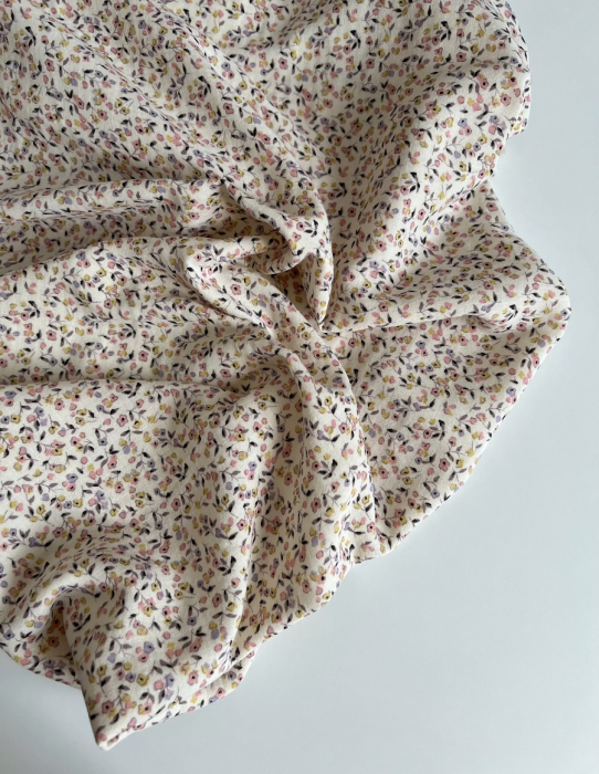 Mila - Double gaze de coton coloris fond écru imprimé fleuri Tissus issus de l'agriculture biologique  - 6