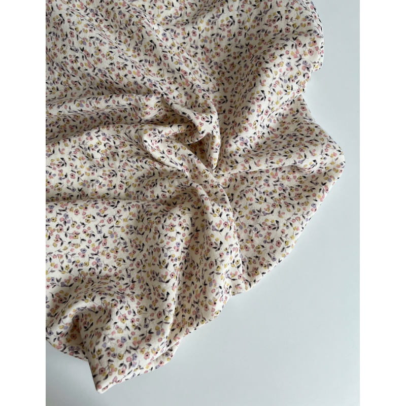 Mila - Double gaze de coton coloris fond écru imprimé fleuri Tissus issus de l'agriculture biologique  - 6