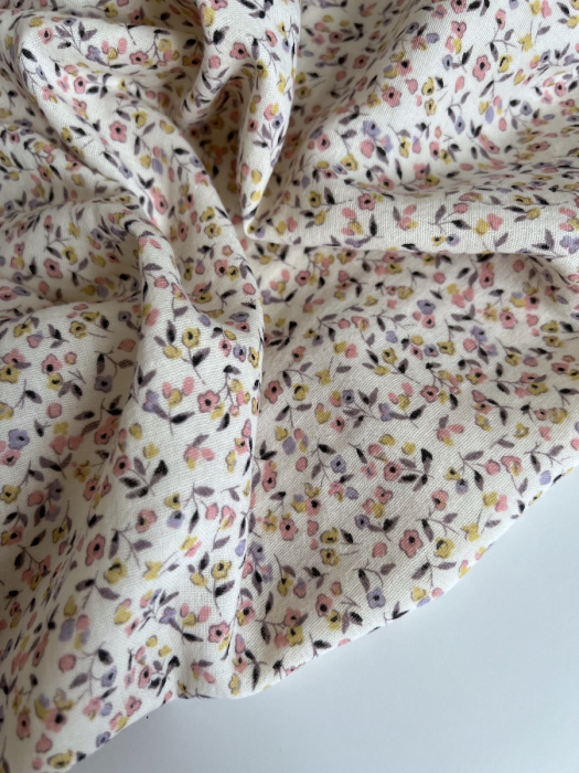 Mila - Double gaze de coton coloris fond écru imprimé fleuri Tissus issus de l'agriculture biologique  - 8