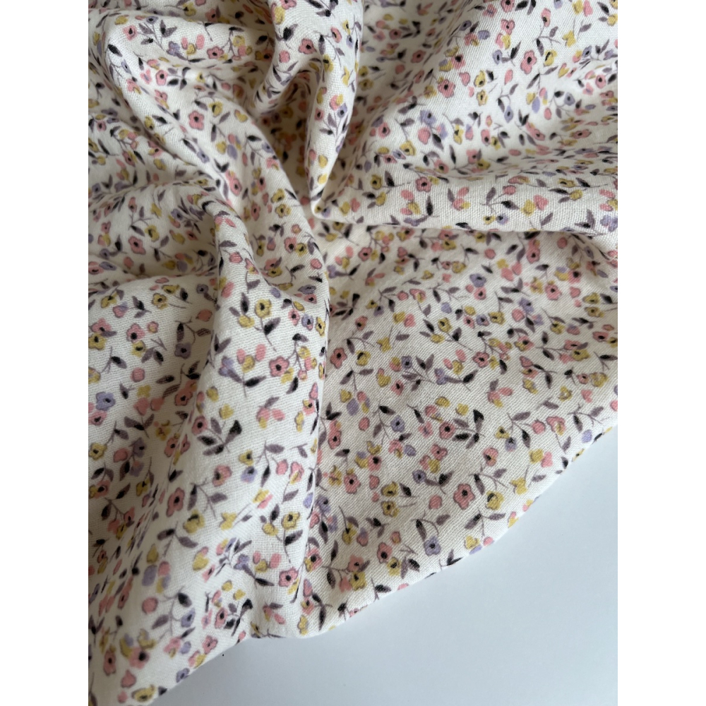 Mila - Double gaze de coton coloris fond écru imprimé fleuri Tissus issus de l'agriculture biologique  - 8