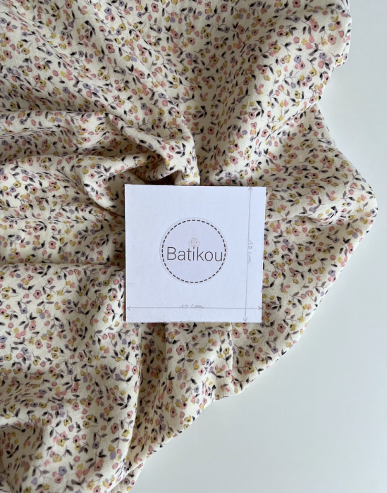 Mila - Double gaze de coton coloris fond écru imprimé fleuri Tissus issus de l'agriculture biologique  - 9