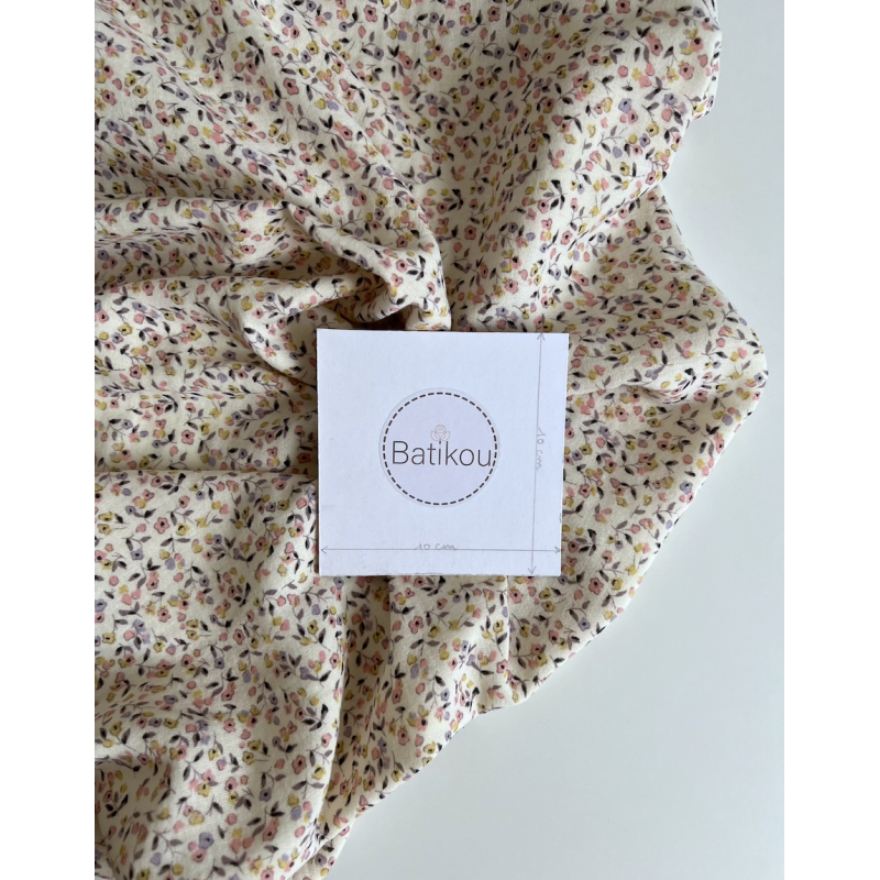 Mila - Double gaze de coton coloris fond écru imprimé fleuri Tissus issus de l'agriculture biologique  - 9