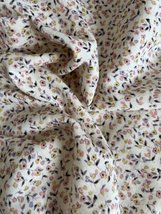 Mila - Double gaze de coton coloris fond écru imprimé fleuri Tissus issus de l'agriculture biologique  - 10