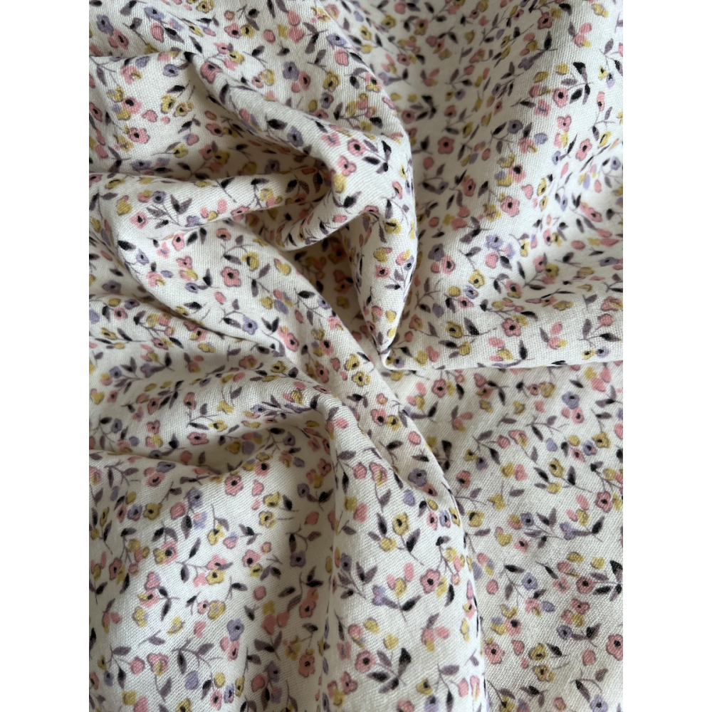 Mila - Double gaze de coton coloris fond écru imprimé fleuri Tissus issus de l'agriculture biologique  - 10