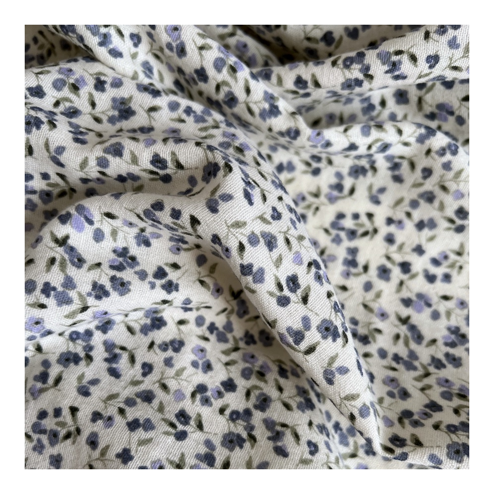 Mila - Double gaze de coton coloris fond écru imprimé fleuri Tissus issus de l'agriculture biologique  - 1