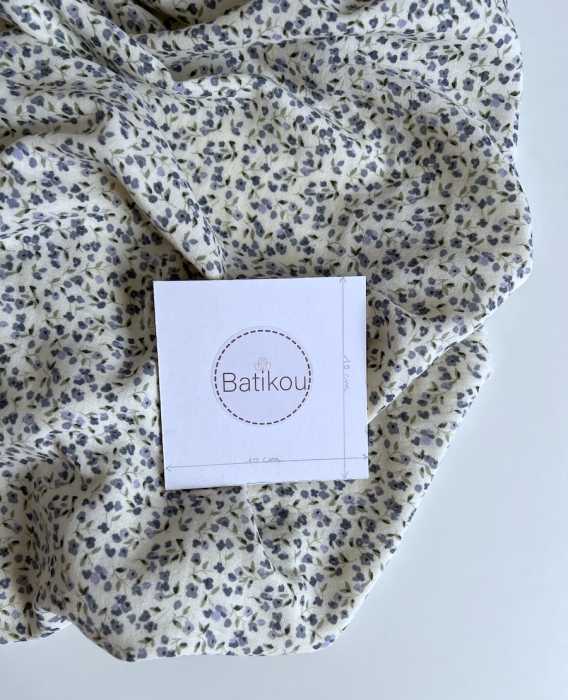 Mila - Double gaze de coton coloris fond écru imprimé fleuri Tissus issus de l'agriculture biologique  - 3