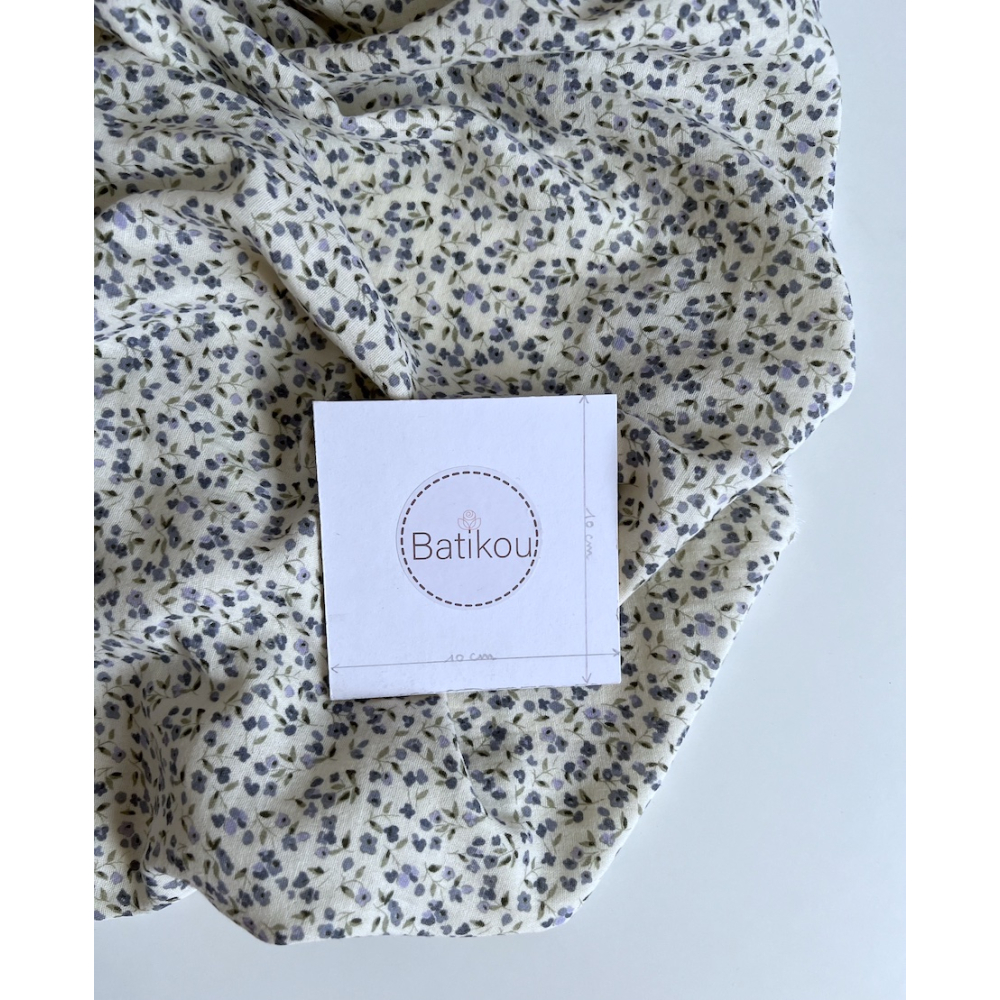 Mila - Double gaze de coton coloris fond écru imprimé fleuri Tissus issus de l'agriculture biologique  - 3