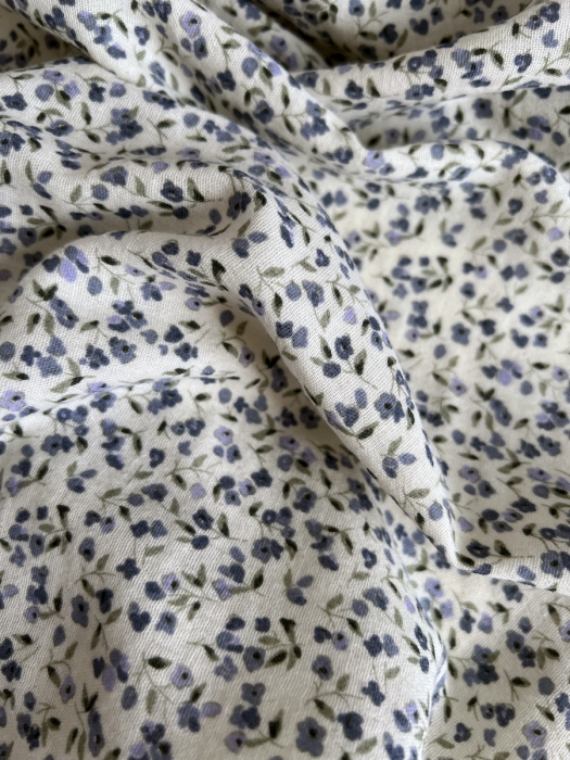 Mila - Double gaze de coton coloris fond écru imprimé fleuri Tissus issus de l'agriculture biologique  - 6