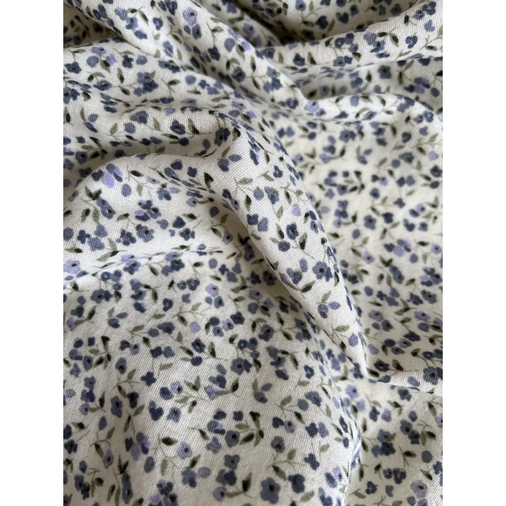 Mila - Double gaze de coton coloris fond écru imprimé fleuri Tissus issus de l'agriculture biologique  - 6