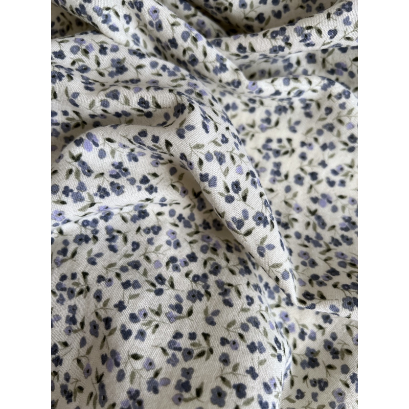Mila - Double gaze de coton coloris fond écru imprimé fleuri Tissus issus de l'agriculture biologique  - 6