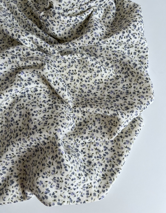 Mila - Double gaze de coton coloris fond écru imprimé fleuri Tissus issus de l'agriculture biologique  - 7