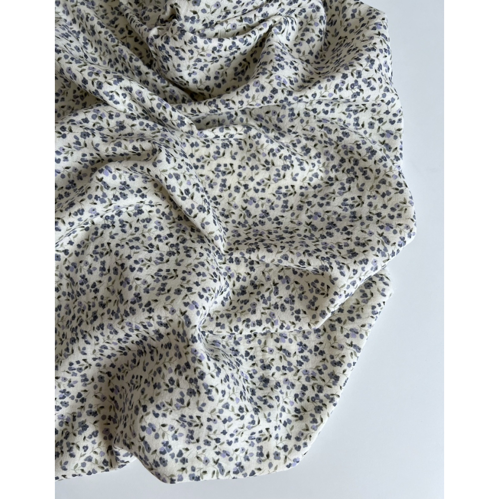 Mila - Double gaze de coton coloris fond écru imprimé fleuri Tissus issus de l'agriculture biologique  - 7