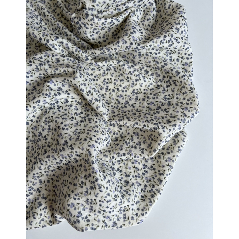 Mila - Double gaze de coton coloris fond écru imprimé fleuri Tissus issus de l'agriculture biologique  - 7