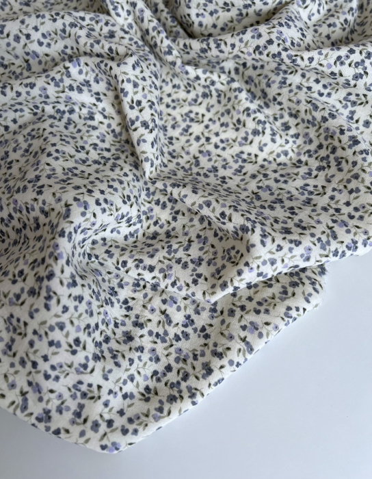 Mila - Double gaze de coton coloris fond écru imprimé fleuri Tissus issus de l'agriculture biologique  - 9